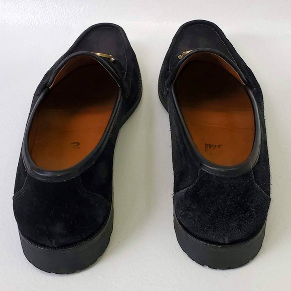 Salvatore Ferragamo Black Suede Loafers with Gold Gancini Hardware